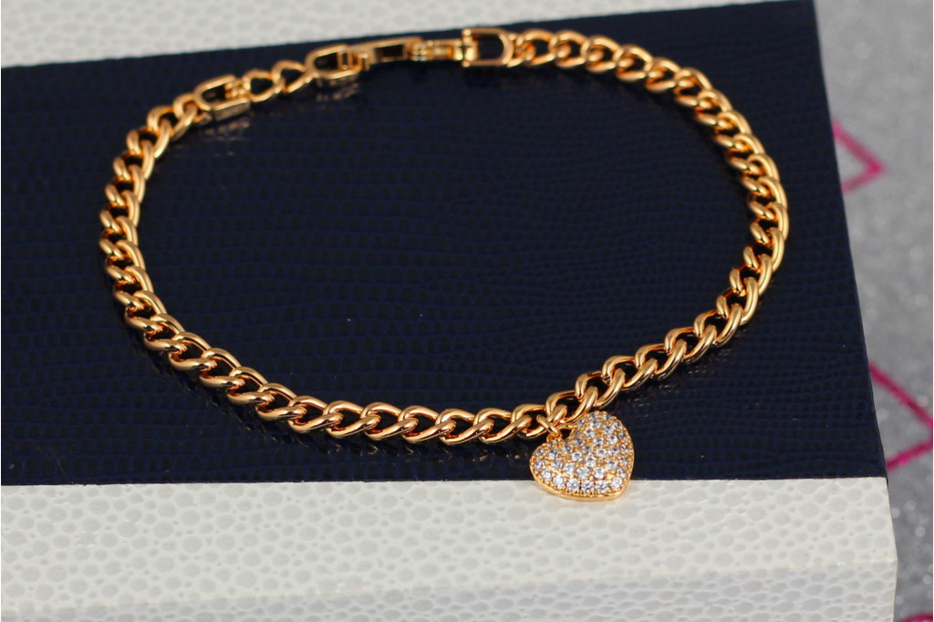 Браслет Xuping Jewelry круглый панцирь с кулоном сердце 19 см 4 мм золотистый