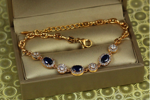 Браслет Xuping Jewelry малинки с черными камнями с кругами 17,5 см 7 мм золотистый