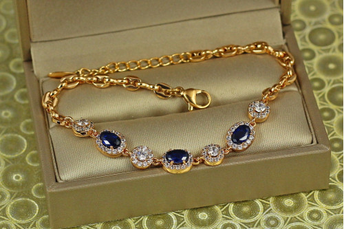 Браслет Xuping Jewelry малинки с синими камнями с кругами 17,5 см 7 мм золотистый