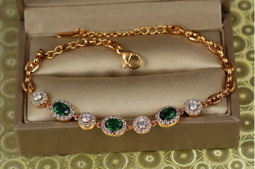Браслет Xuping Jewelry малинки с зелеными камнями с кругами 17,5 см 7 мм золотистый