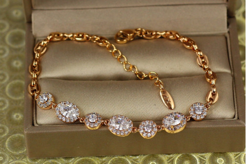 Браслет Xuping Jewelry малинки с белыми камнями с кругами 17,5 см 7 мм золотистый