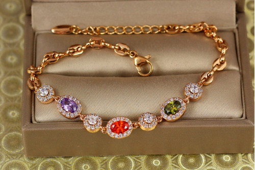 Браслет Xuping Jewelry малинки с разноцветыми камнями с кругами 17,5 см 7 мм золотистый