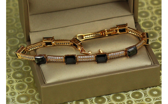 Браслет Xuping Jewelry дві дорожки із чорними прямокутниками 19 см 6 мм золотистий