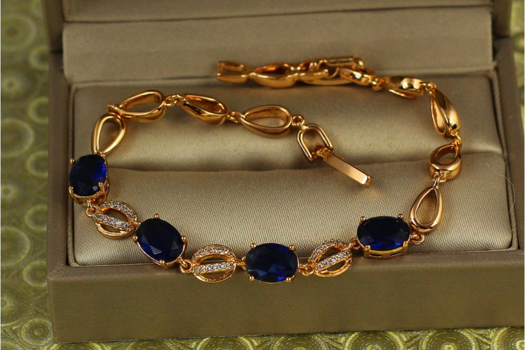 Браслет Xuping Jewelry П"єса із синіми каменями 18,5 см 10 мм золотистий
