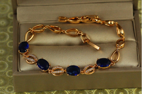 Браслет Xuping Jewelry П"єса із синіми каменями 18,5 см 10 мм золотистий