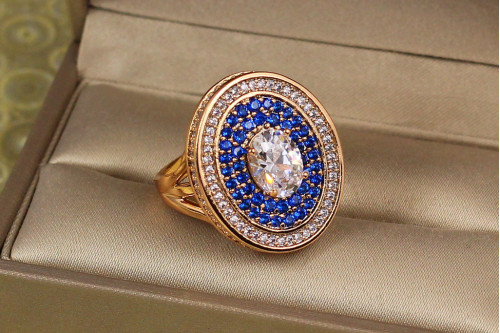 Кольцо Xuping Jewelry Титул с синими камнями р 17 золотистое