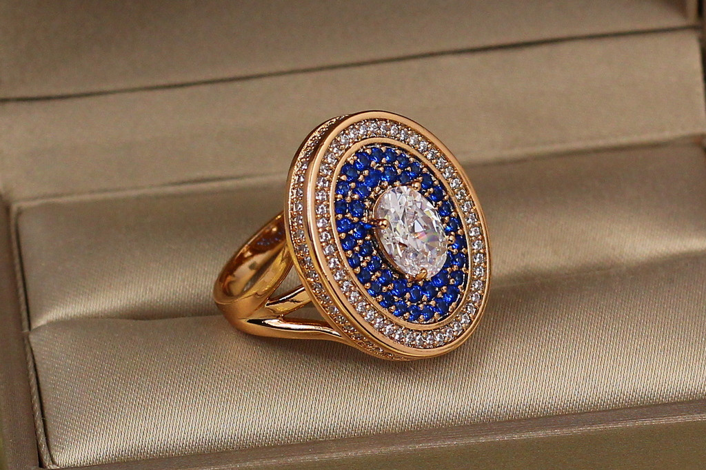 Кольцо Xuping Jewelry Титул с синими камнями р 20 золотистое