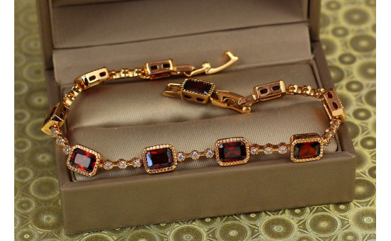 Браслет Xuping Jewelry доріжка із червоними прямокутниками 21,5 см 7 мм золотистий