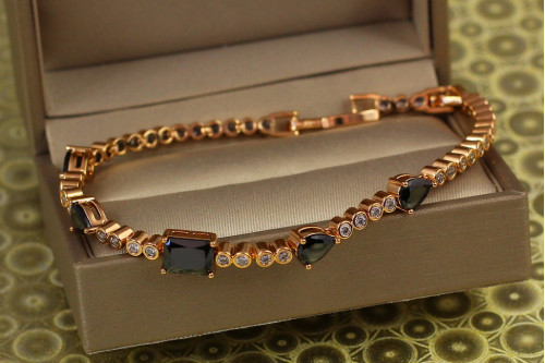 Браслет Xuping Jewelry Танкетка із чорними каменями 21 см 7 мм золотистий