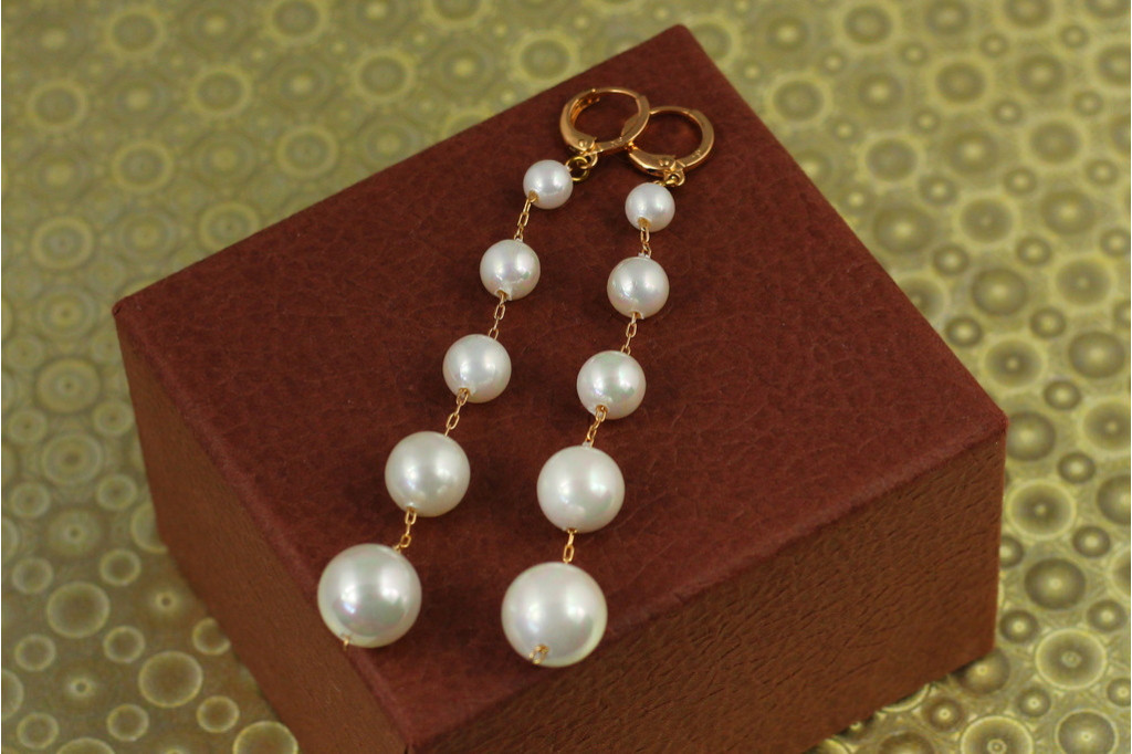 Сережки підвіски Xuping Jewelry Філософія сфер з перлами 9 см золотисті