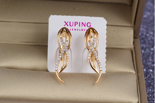 Серьги  Xuping Jewelry петелька с фианитами 2,7 см золотистые