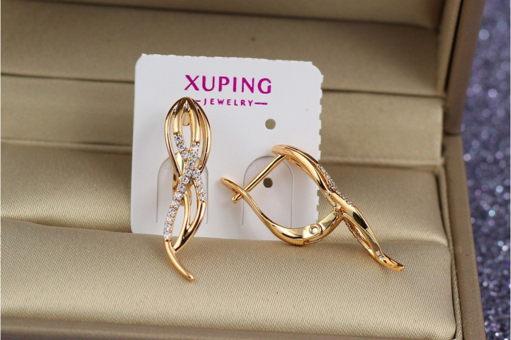 Серьги  Xuping Jewelry петелька с фианитами 2,7 см золотистые