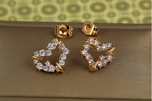 Серьги гвоздики Xuping Jewelry сердечко ободок с крупными камнями 1,2 см золотистые