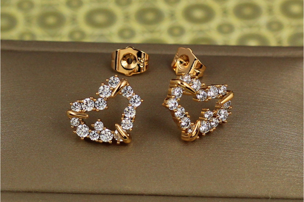 Серьги гвоздики Xuping Jewelry сердечко ободок с крупными камнями 1,2 см золотистые