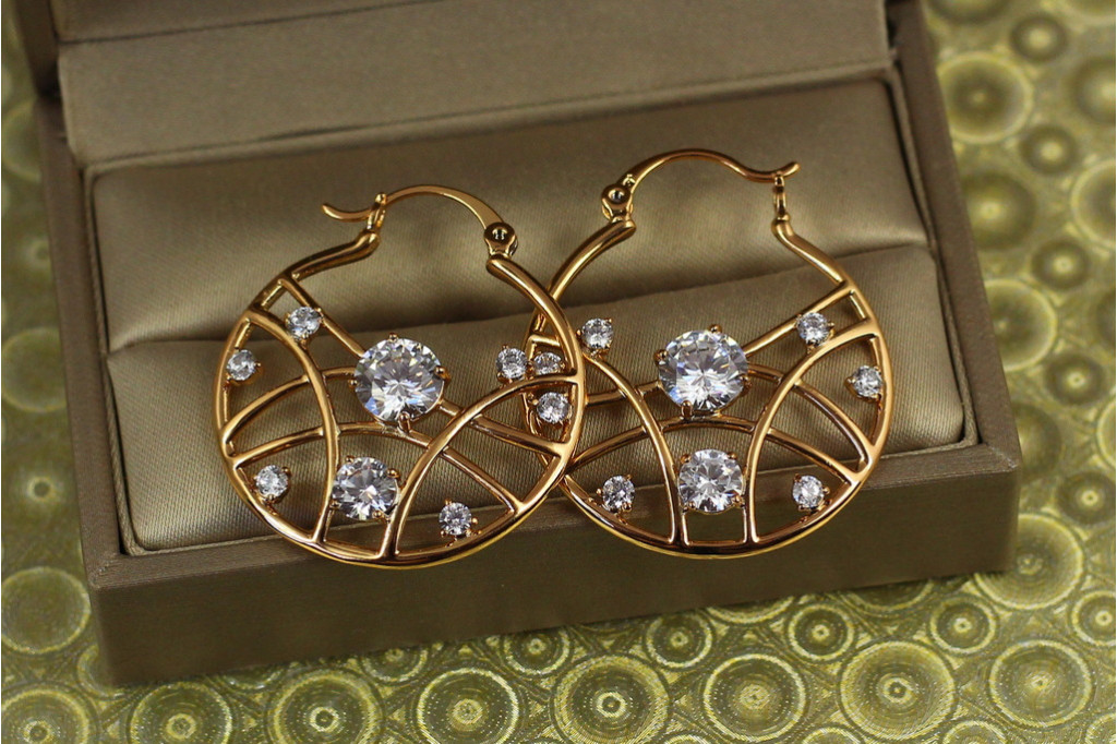 Сережки Xuping Jewelry роса на павутинці 3,3 см золотисті