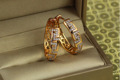 Сережки кільця Xuping Jewelry Тетріс 2,2 см золотисті