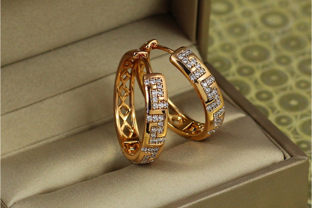 Сережки кільця Xuping Jewelry Тетріс 2,2 см золотисті