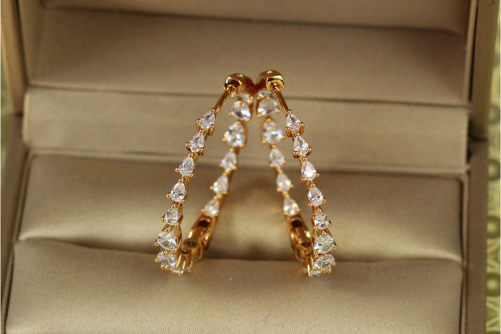 Сережки кільця Xuping Jewelry Фонтан 3 см золотисті