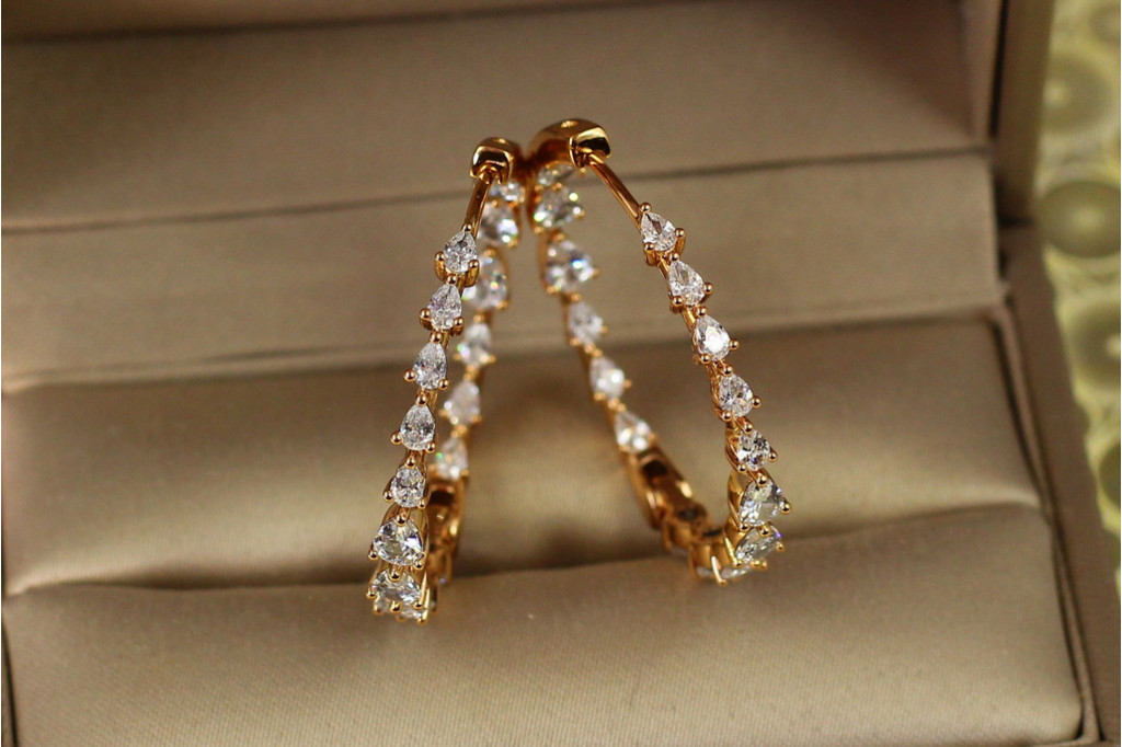 Сережки кільця Xuping Jewelry Фонтан 3 см золотисті