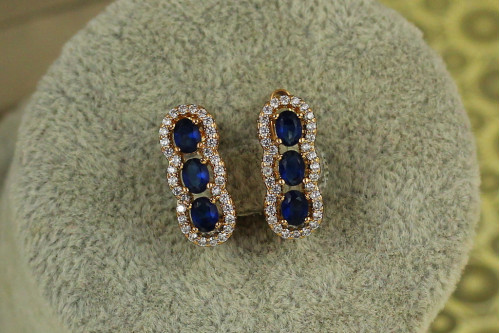 Сережки Xuping Jewelry Семафор із синіми каменями 1,6 см золотисті