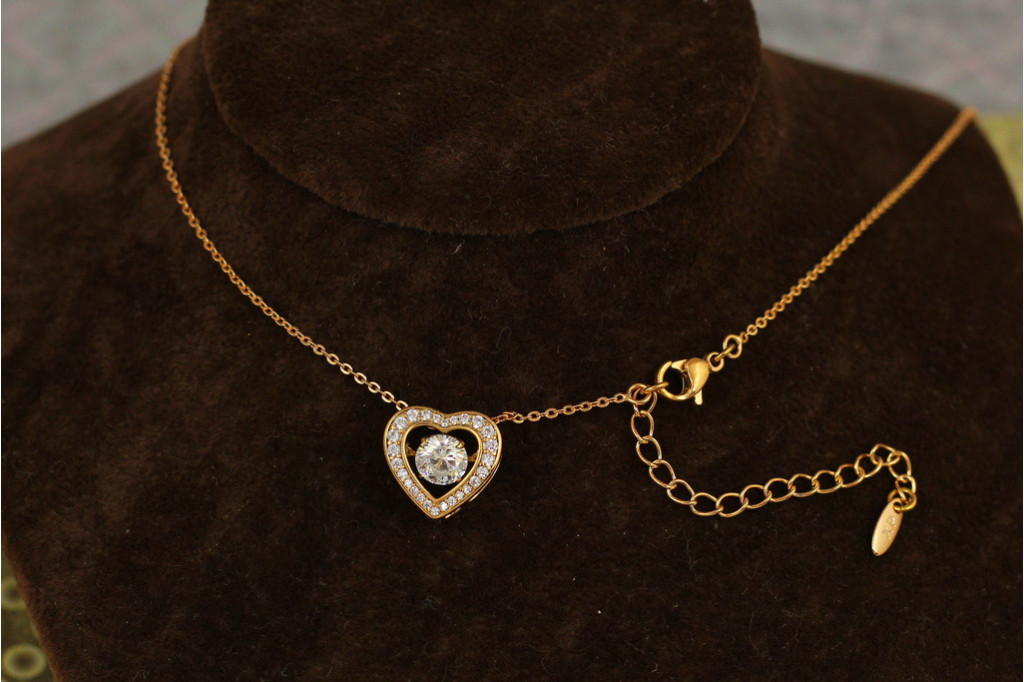 Набор  Xuping Jewelry Сердце с танцующим фианитом с добором 5 см золотистый