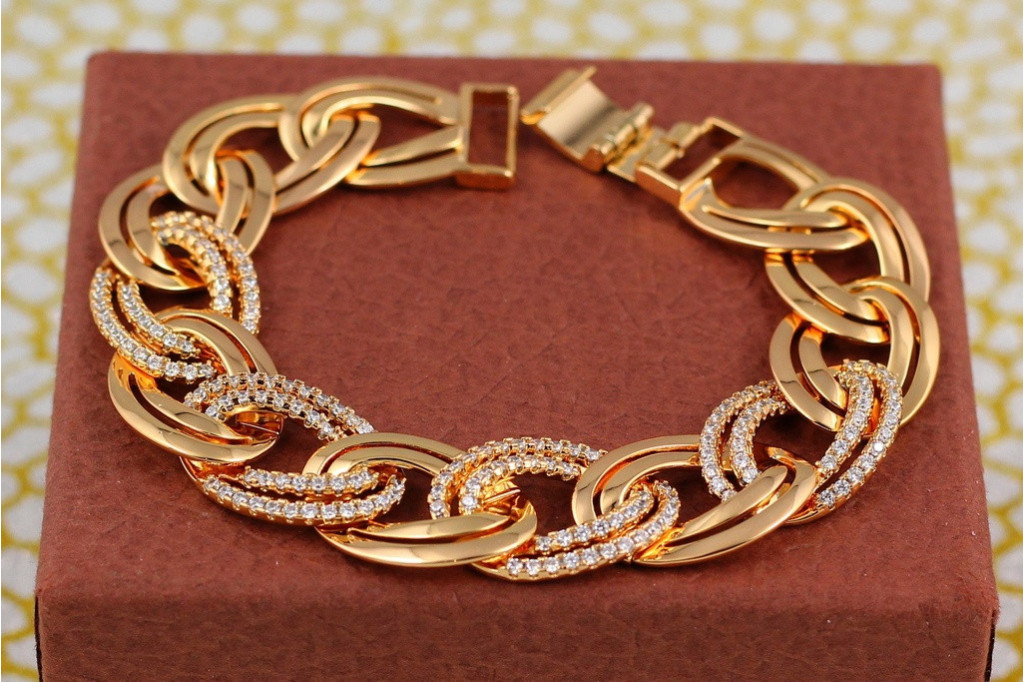 Браслет Xuping Jewelry подвійні овальні ланки з камінчиками 19 см золотистий