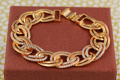 Браслет Xuping Jewelry подвійні овальні ланки з камінчиками 19 см золотистий