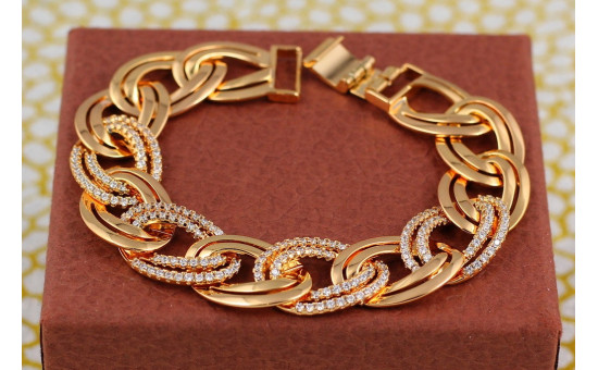 Браслет Xuping Jewelry подвійні овальні ланки з камінчиками 19 см золотистий