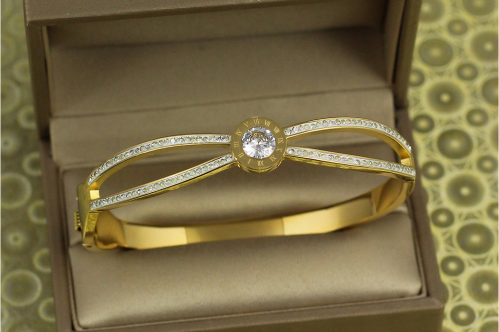 Браслет бенгл Xuping Jewelry вісімка із римськими цифрами 60 мм 20 мм на руку від 17 до 19 см лимонний