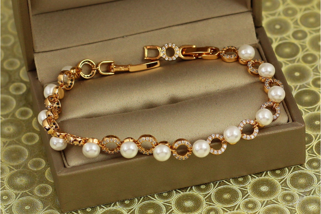 Браслет Xuping Jewelry Чистота з перлиною 18 см 6 мм золотистий