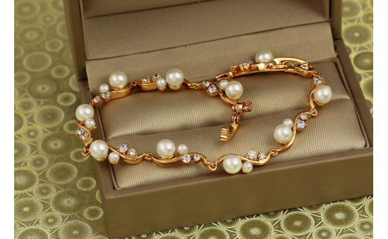 Браслет Xuping Jewelry Ласка з перлиною 17 см 6 мм золотистий