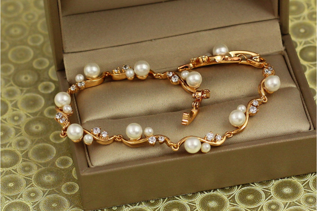 Браслет Xuping Jewelry Ласка з перлиною 19 см 6 мм золотистий