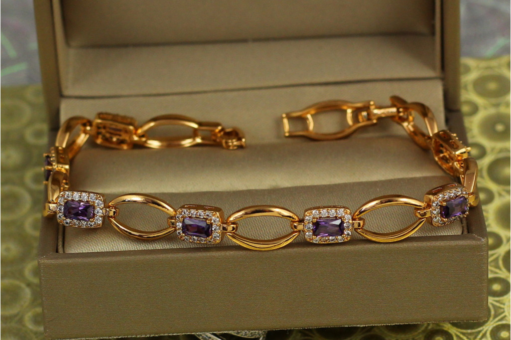 Браслет Xuping Jewelry Імідж з фіолетовими каменями 19 см 9 мм золотистий