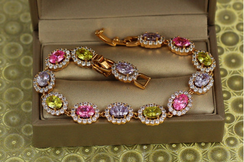 Браслет Xuping Jewelry Крупні малинки з різнокольоровими каменями 19 см 9 мм золотистий
