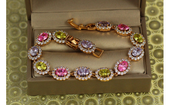 Браслет Xuping Jewelry Крупні малинки з різнокольоровими каменями 19 см 9 мм золотистий