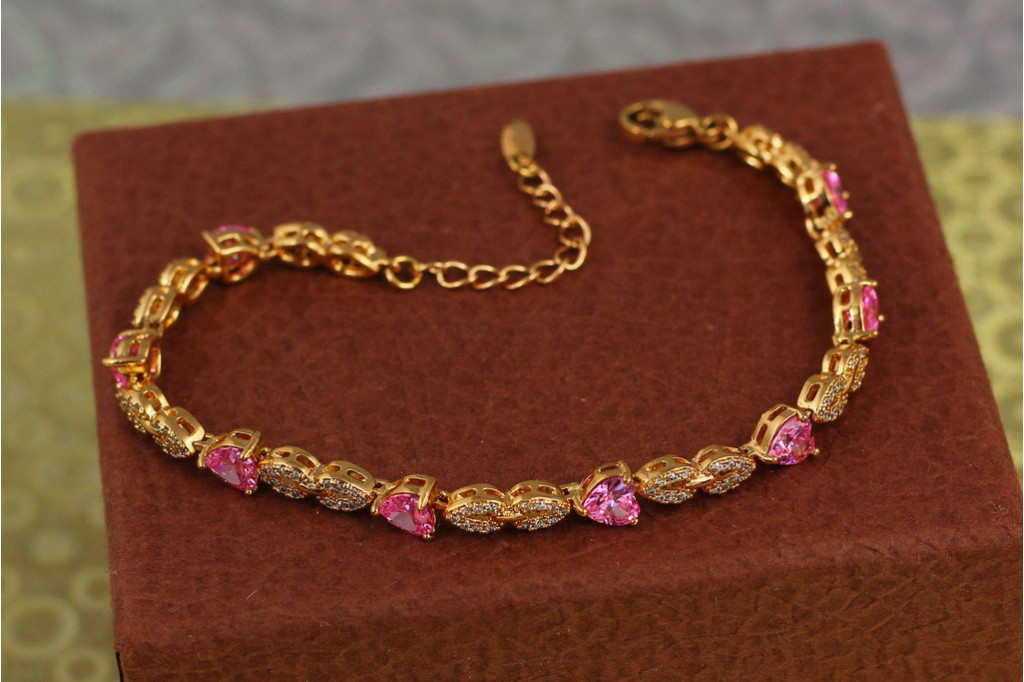 Браслет Xuping Jewelry Свято з рожевим камінням 17 см 5 мм золотистий