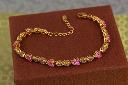 Браслет Xuping Jewelry Свято з рожевим камінням 17 см 5 мм золотистий