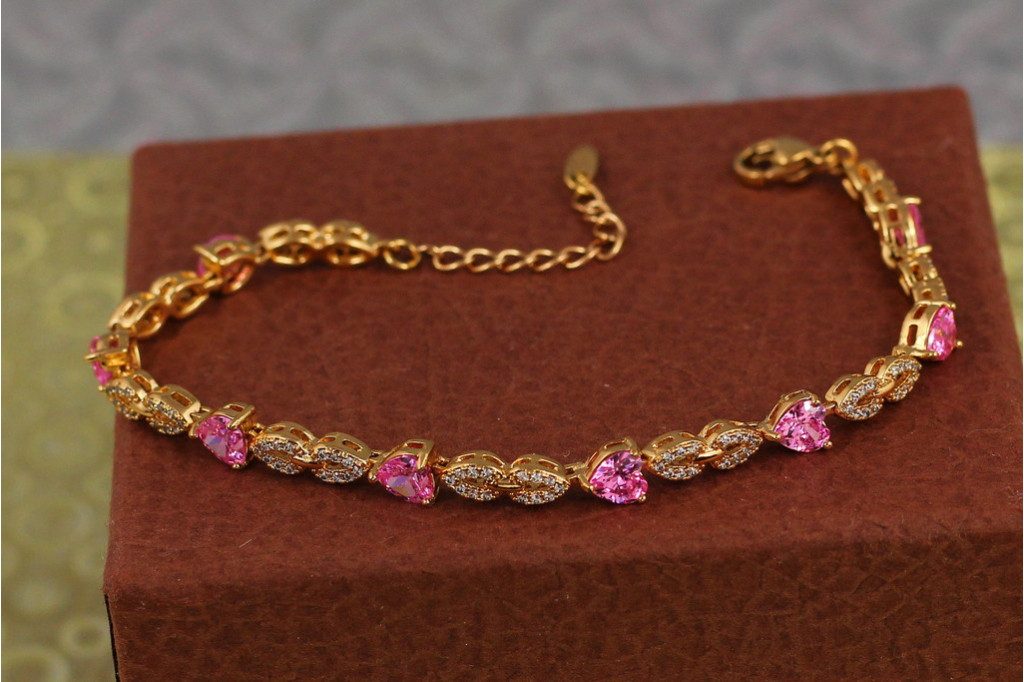 Браслет Xuping Jewelry Свято з рожевим камінням 17 см 5 мм золотистий