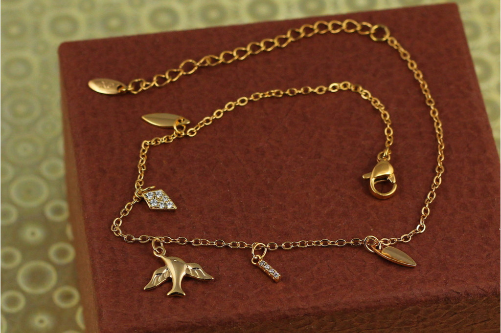 Браслет Xuping Jewelry  на ногу Птичка 22 см 1 мм добавка цепи 5 см золотистый