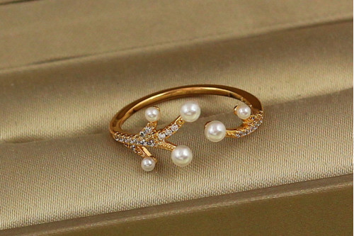 Кільце Xuping Jewelry війки з перлинками р 16 розсувне  золотисте