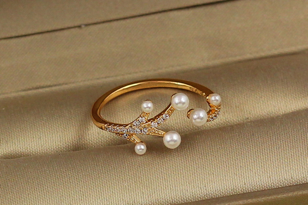 Кільце Xuping Jewelry війки з перлинками р 16 розсувне  золотисте