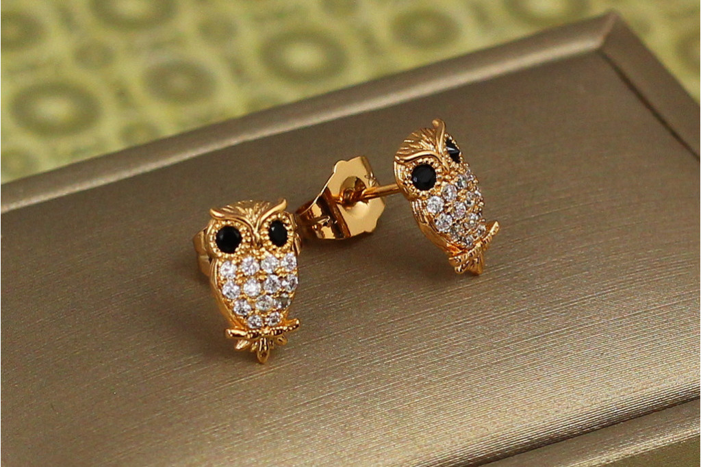 Серьги гвоздики Xuping Jewelry совы 1,2 см золотистые