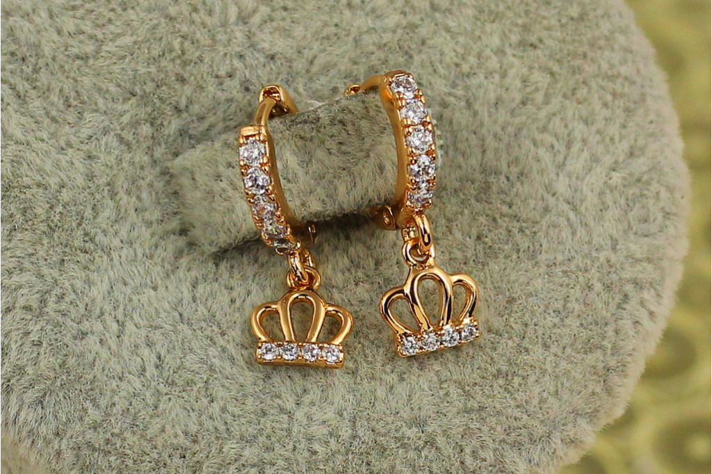 Серьги подвески детские Xuping Jewelry корона 1,9 см золотистые