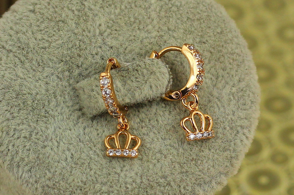 Серьги подвески детские Xuping Jewelry корона 1,9 см золотистые