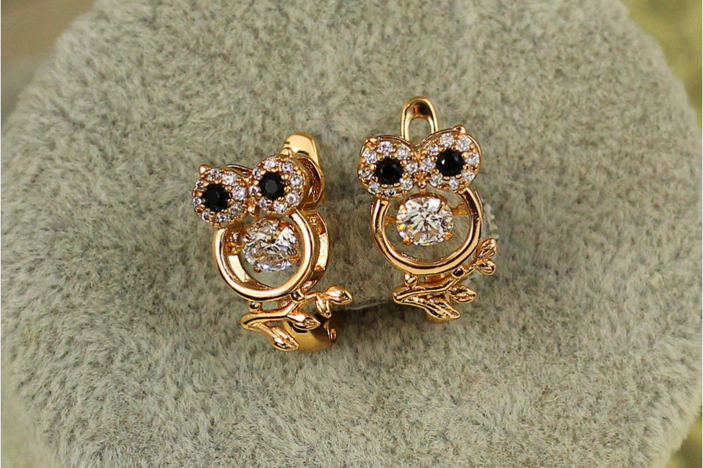 Сережки дитячі Xuping Jewelry сови із танцюючим фіанітом 1,4 см золотисті