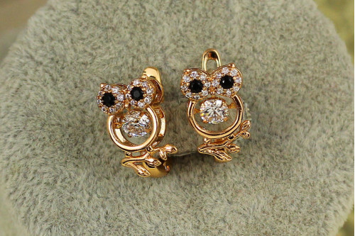 Сережки дитячі Xuping Jewelry сови із танцюючим фіанітом 1,4 см золотисті