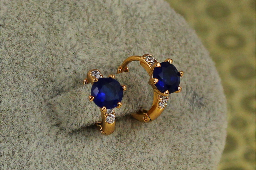 Серьги детские Xuping Jewelry глобус с синим камнем 1,2 см золотистые