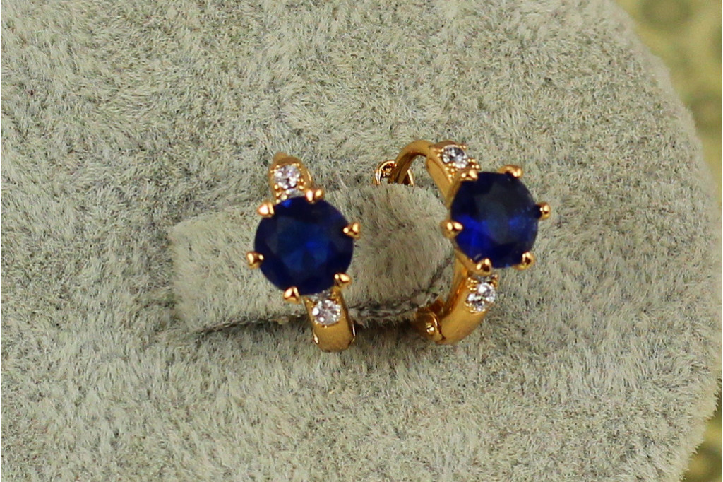Серьги детские Xuping Jewelry глобус с синим камнем 1,2 см золотистые