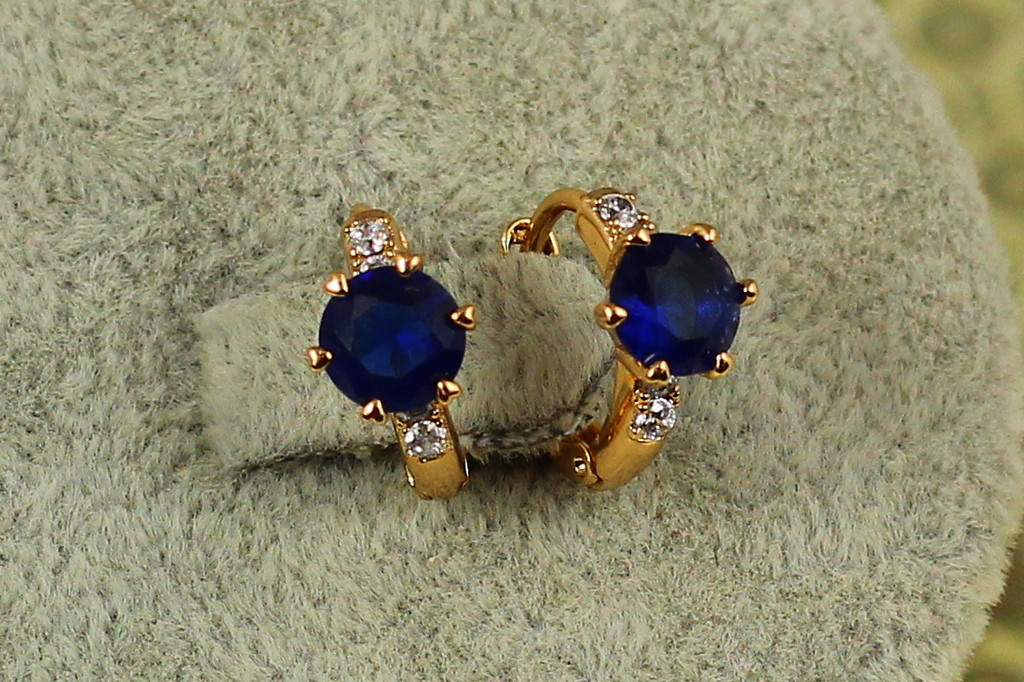 Серьги детские Xuping Jewelry глобус с синим камнем 1,2 см золотистые