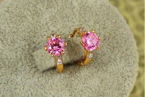 Сережки дитячі Xuping Jewelry глобус із рожевим каменем 1,2 см золотисті